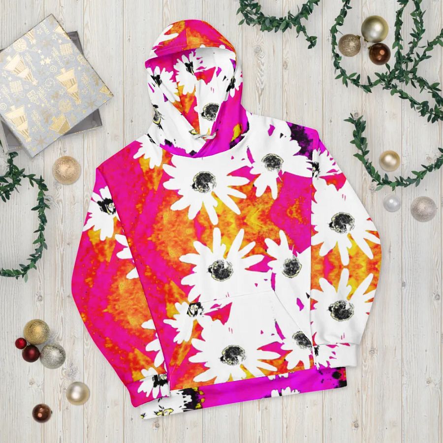 Abstract Vibrant Colourful Daises Unisex All Over Print Pull Over Hoodie product image (12)