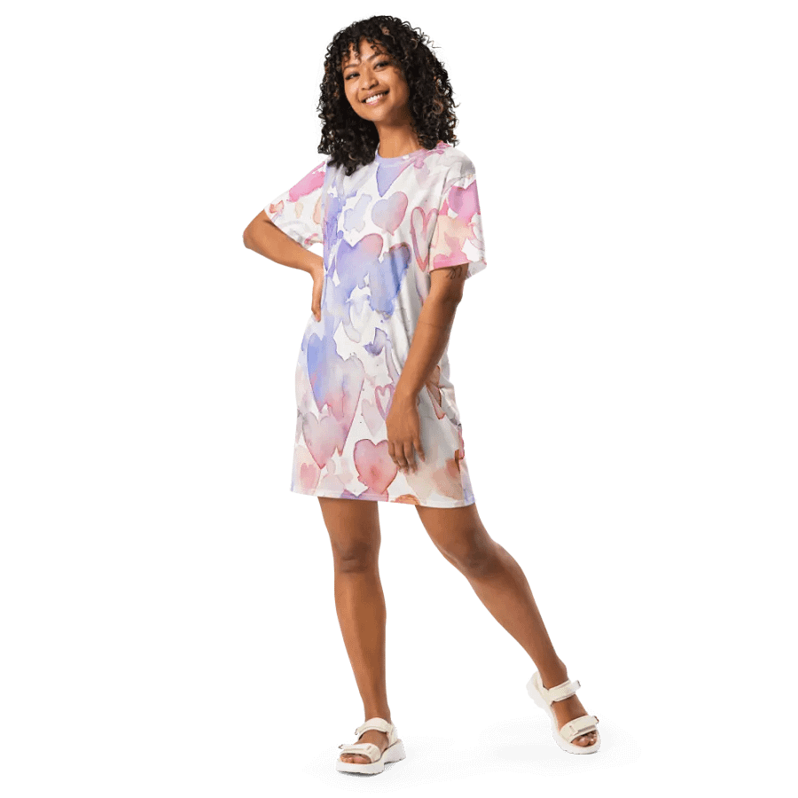 Happy Valentine Love seamless watercolour Pink and Blue hearts Pattern T-shirt Dress product image (9)