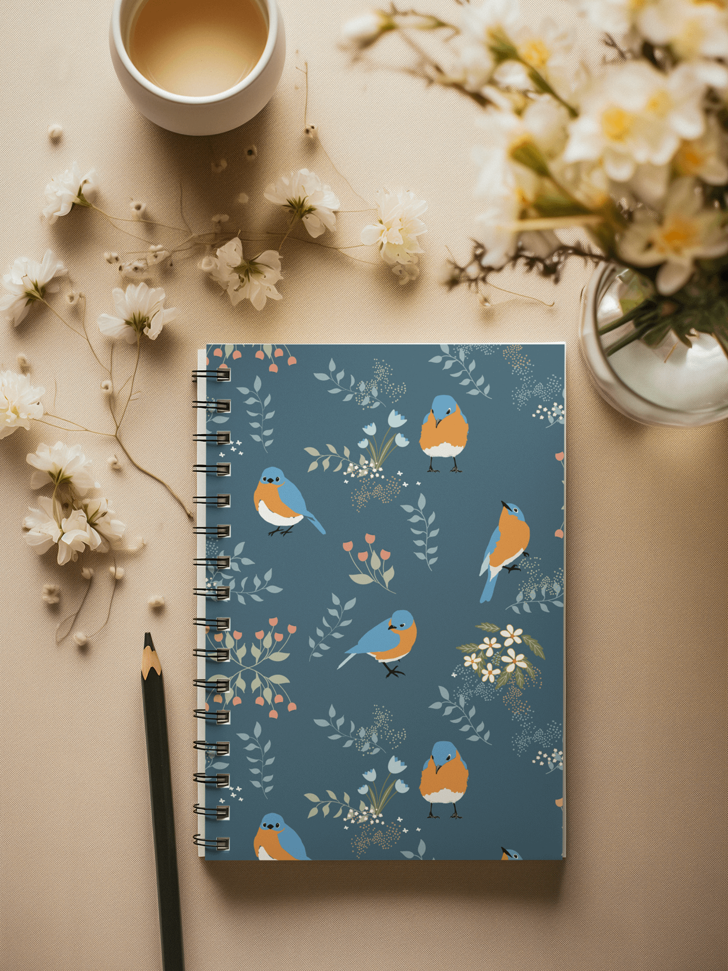 Bluebird & Flower Dot Grid Spiral Notebook product image (1)