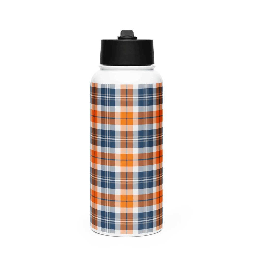 Orange and Blue Sporty Plaid Water Bottle product image (4)