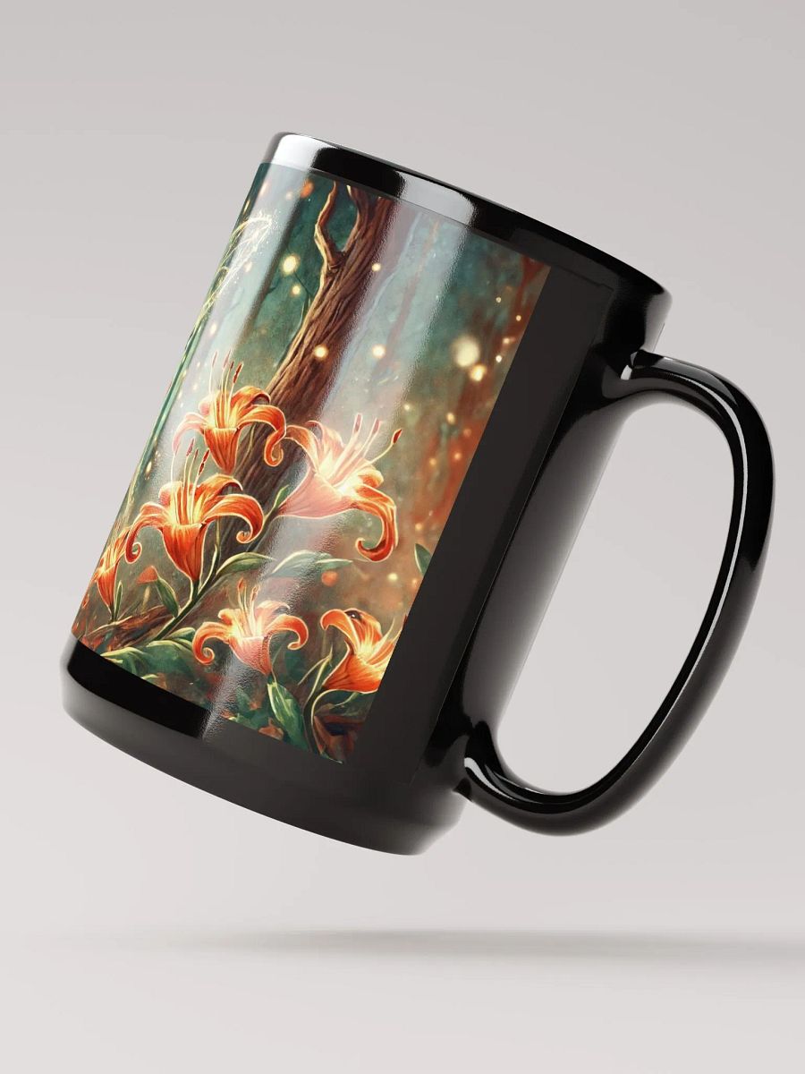 Enchanted Orange Lily Fairy 15 oz Black Glossy Mug product image (3)