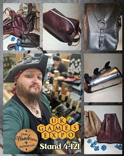 Even more new gear is ready for UK Games Expo, including dice pouches, a leather-and-metal bracer, a hip bag, and a washbag (...