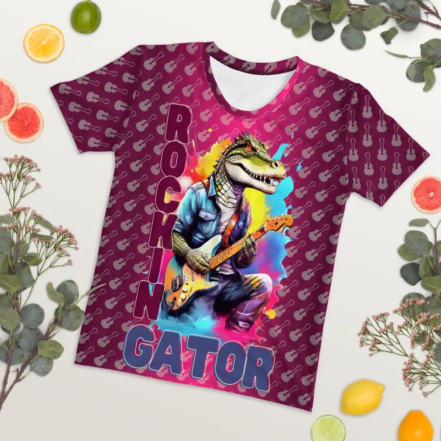 Rockin Gator Alligator Playing Guitar All Over Print T-shirt product image (7)