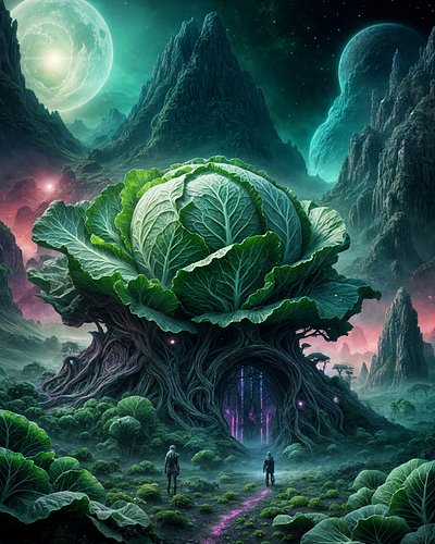 A cabbage sanctuary for this Wednesday.

#AIart
#cabbage
#cabbages
#space
#cabbagecosmos