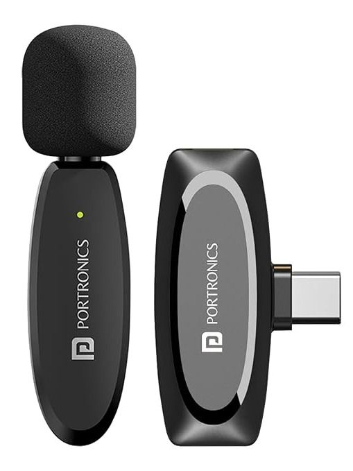 Portronics Dash 7 Omnidirectional Type C Wireless Microphone, Noise Cancellation, Plug & Play, Lapel Wireless Mic for Video Recording, Supports Type C Android, iPhone, Camera(Black) product image (1)