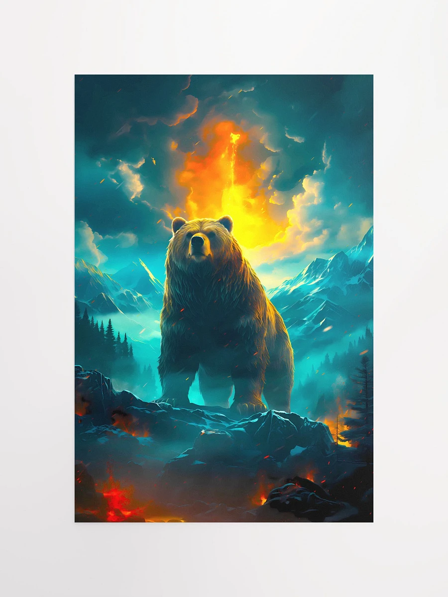 Majestic Bear Amidst a Volcanic Eruption Dramatic Fiery Nature Scene Matte Poster product image (2)