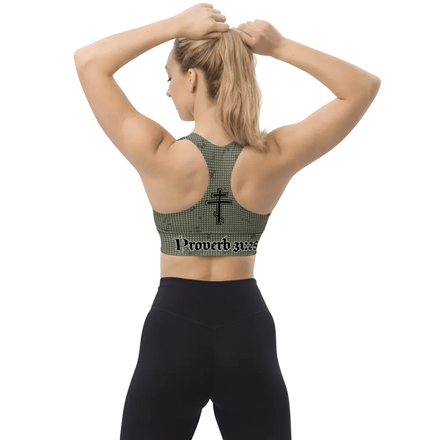 Faithful Camo: Proverb 3:25 Longline Sports Bra - Desert Night Camo product image (8)