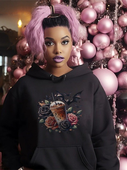 Black Roses and bats iced coffee women's Hoodie product image (1)