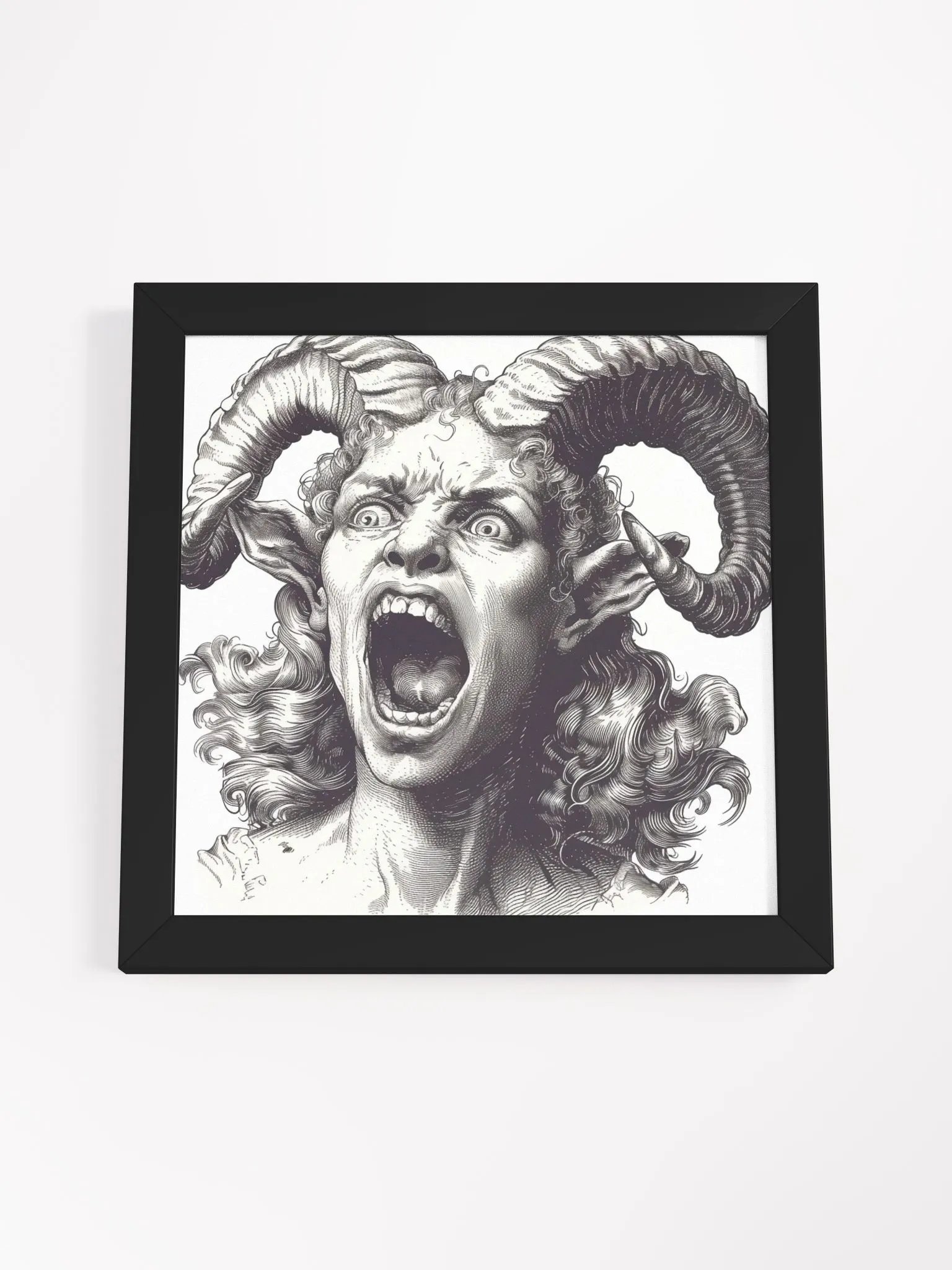 Black and White Drawing of a Horned Satyr Framed Wall Art product image (35)