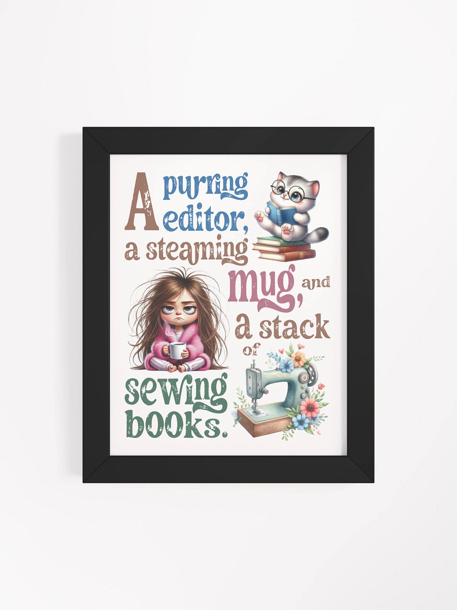 Whimsical Cat and Sewing Books Framed Poster product image (52)