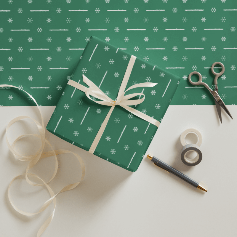 Flutes and Snowflakes - C Flute - Green Gift Wrap Paper product image (3)