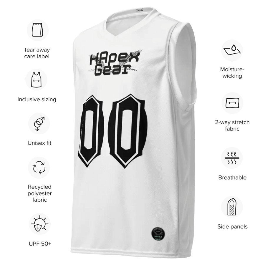 Duranleau - White - Recycled Unisex Basketball Jersey - Black HApex Gear Black Logo product image (7)