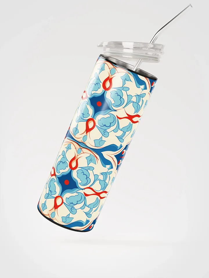 Colorful Pattern, Red, White, and Blue Flowers Skinny Tumbler with Straw, 20oz product image (3)