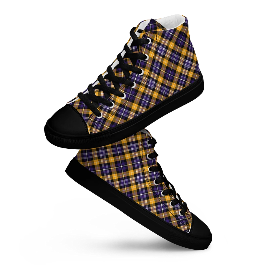 Purple and Yellow Gold Sporty Plaid Men's High Top Shoes product image (13)