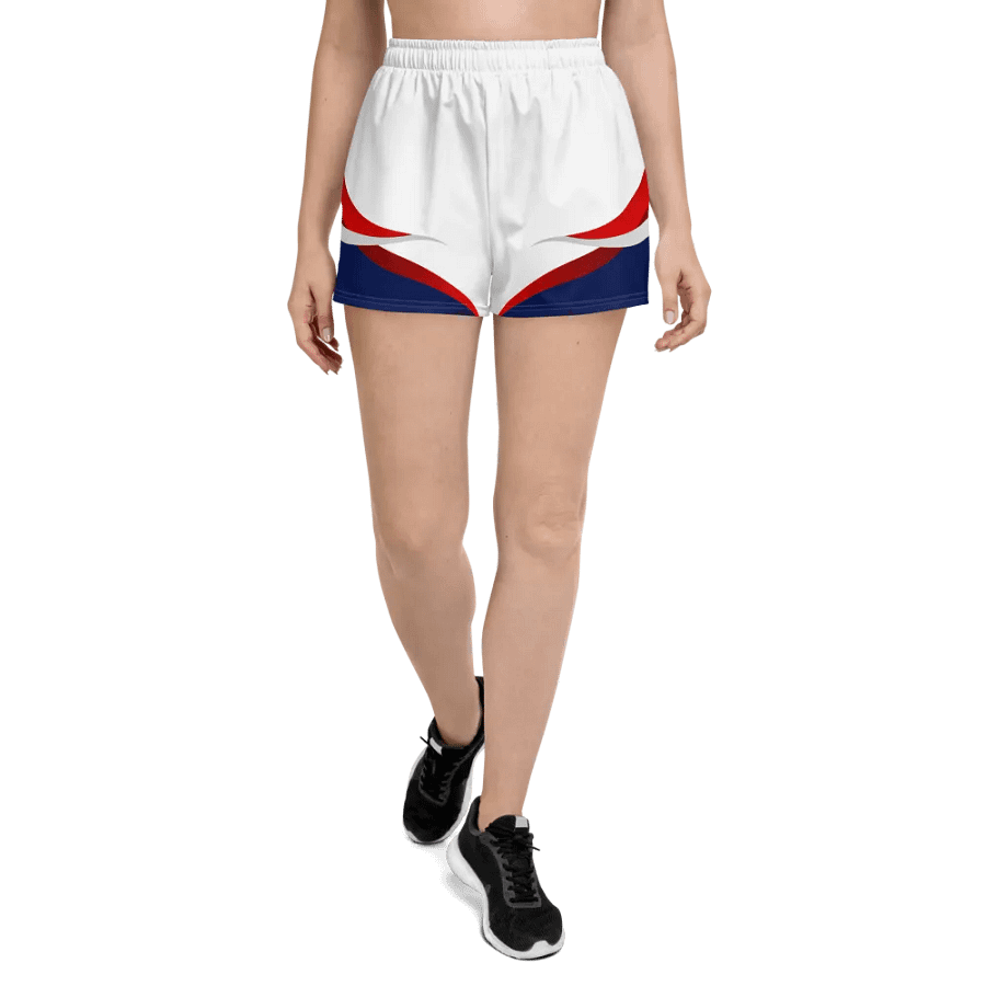 Dark Blue And White Athletic Shorts For Women With Wave Design product image (3)