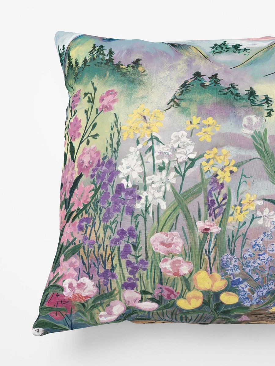 Watercolor Nature Scene Throw Pillow - Wildflowers & Mountain Landscape Accent Cushion for Living Room & Bedroom product image (8)