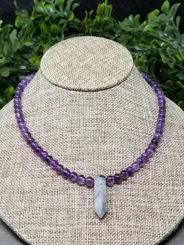 Amethyst & Moonstone Bullet Necklace – New Beginnings, Intuition & Emotional Balance Healing Jewelry product image (1)