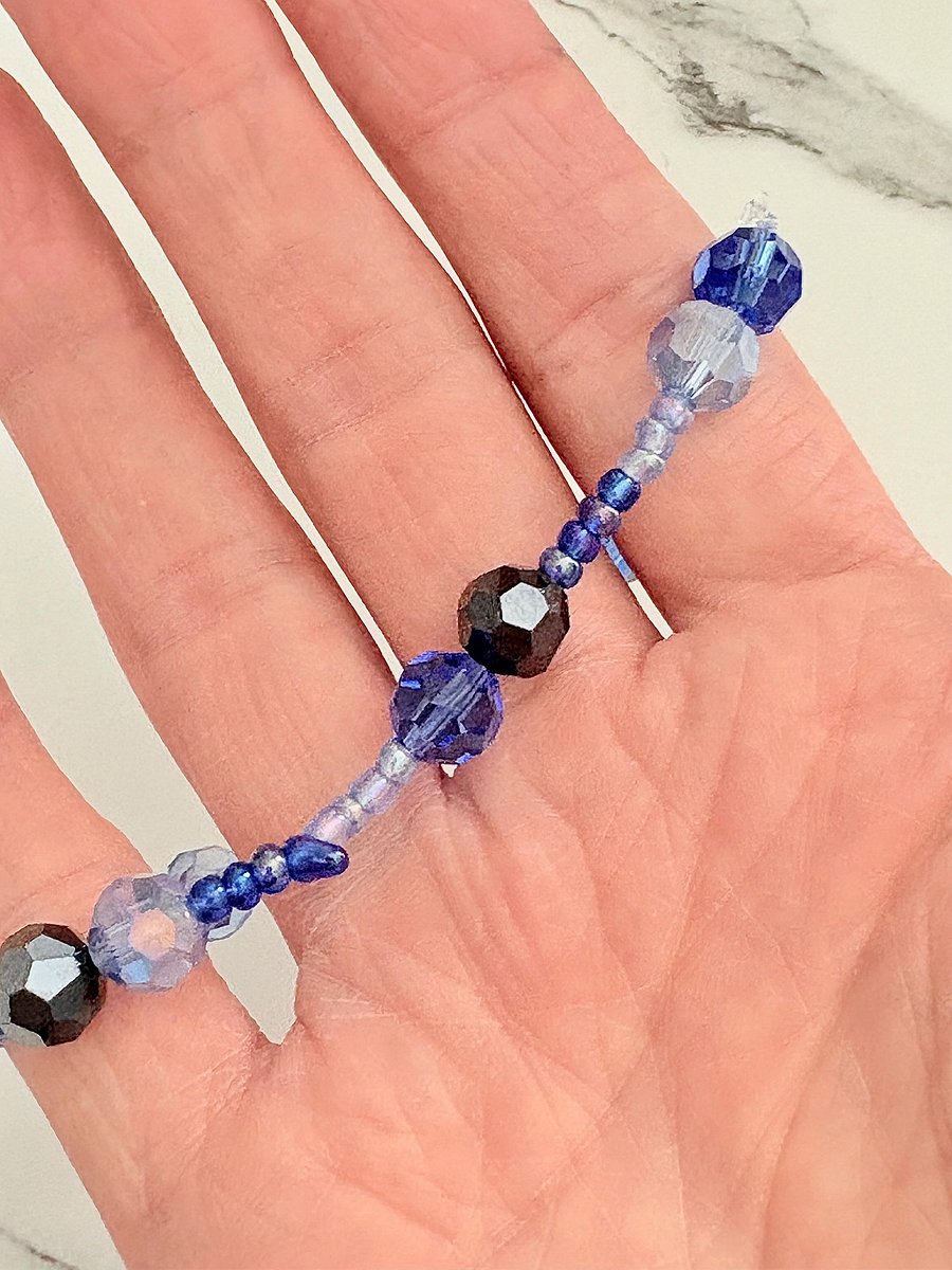 Indigo, Denim & Cobalt Blue Beaded Bracelet | Handmade 7.5" Coastal Charm by Monique Faella Designs™ | MFD-00045 product image (2)