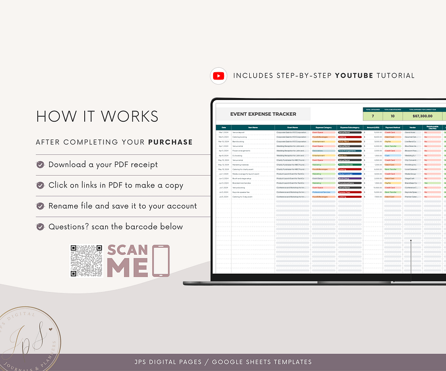 Event Planner Expense Tracker & Dashboard Spreadsheet, Google Sheets Template product image (10)