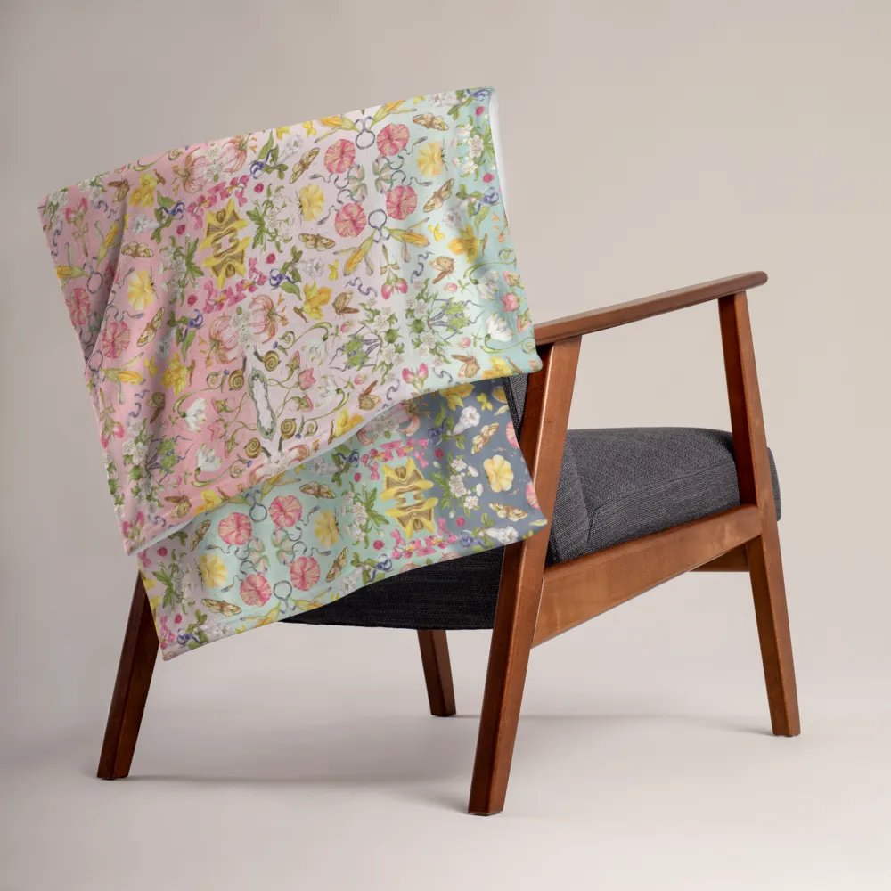 Exotic Blooming Floral Butterfly Pink/Mint Stripe Throw Blanket product image (2)