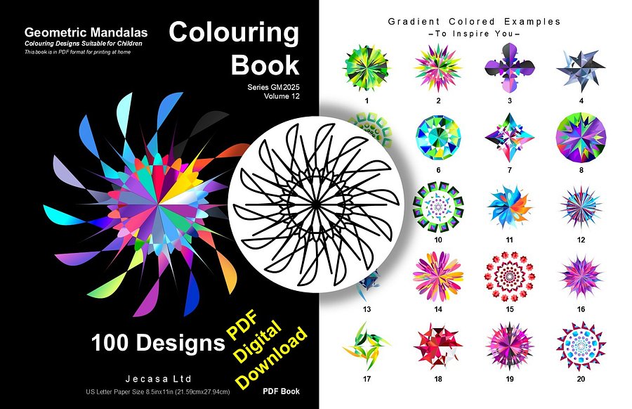 100 Geometric Mandala Coloring Pages | PDF | Digital File | Series GM2025 Vol. 12 product image (1)