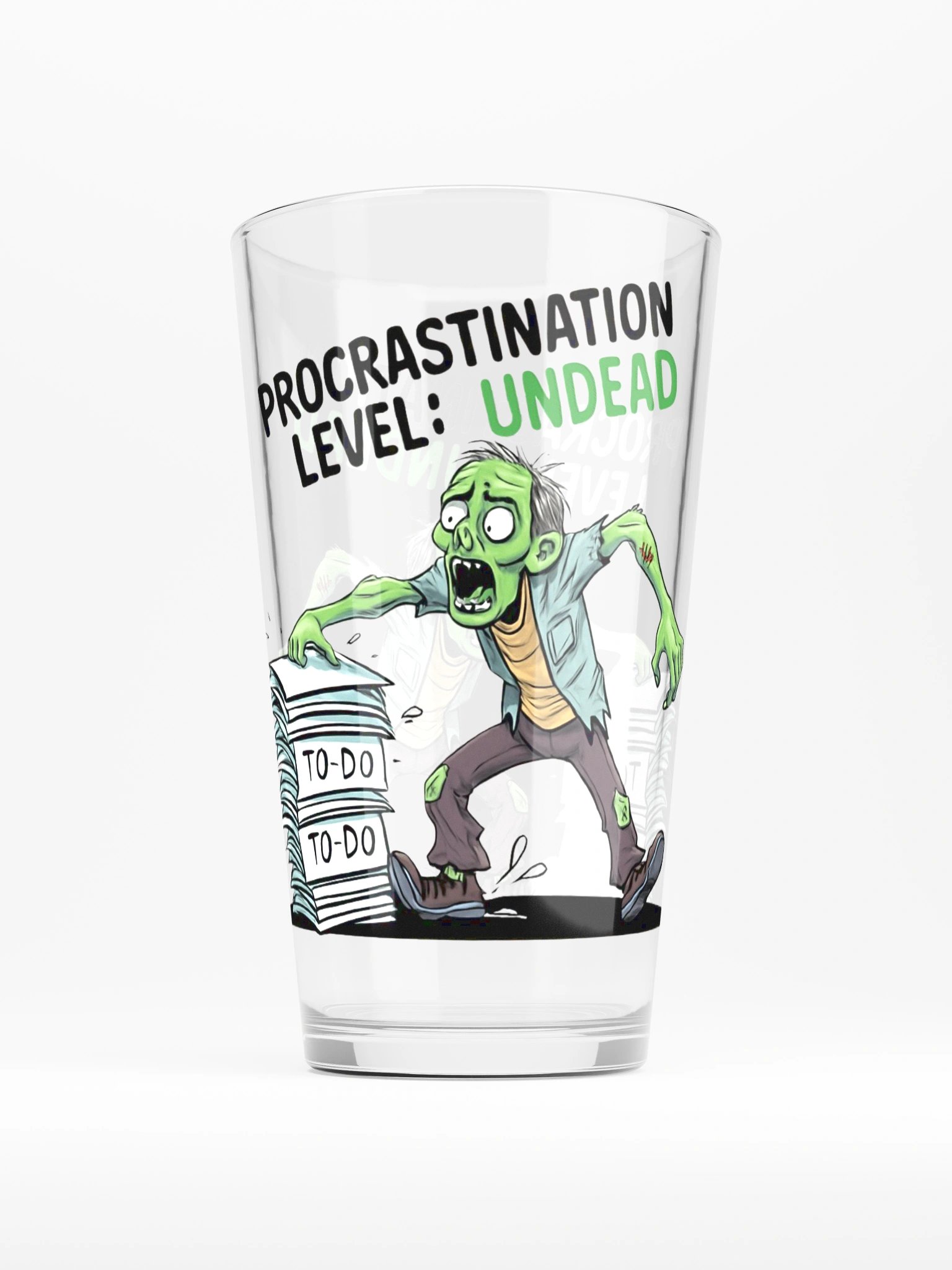 "Procrastination Level: Undead" Halloween - Zombie Pint Glass – Funny To-Do List Graphic Pint Glass for Chronic Procrastinators product image (1)