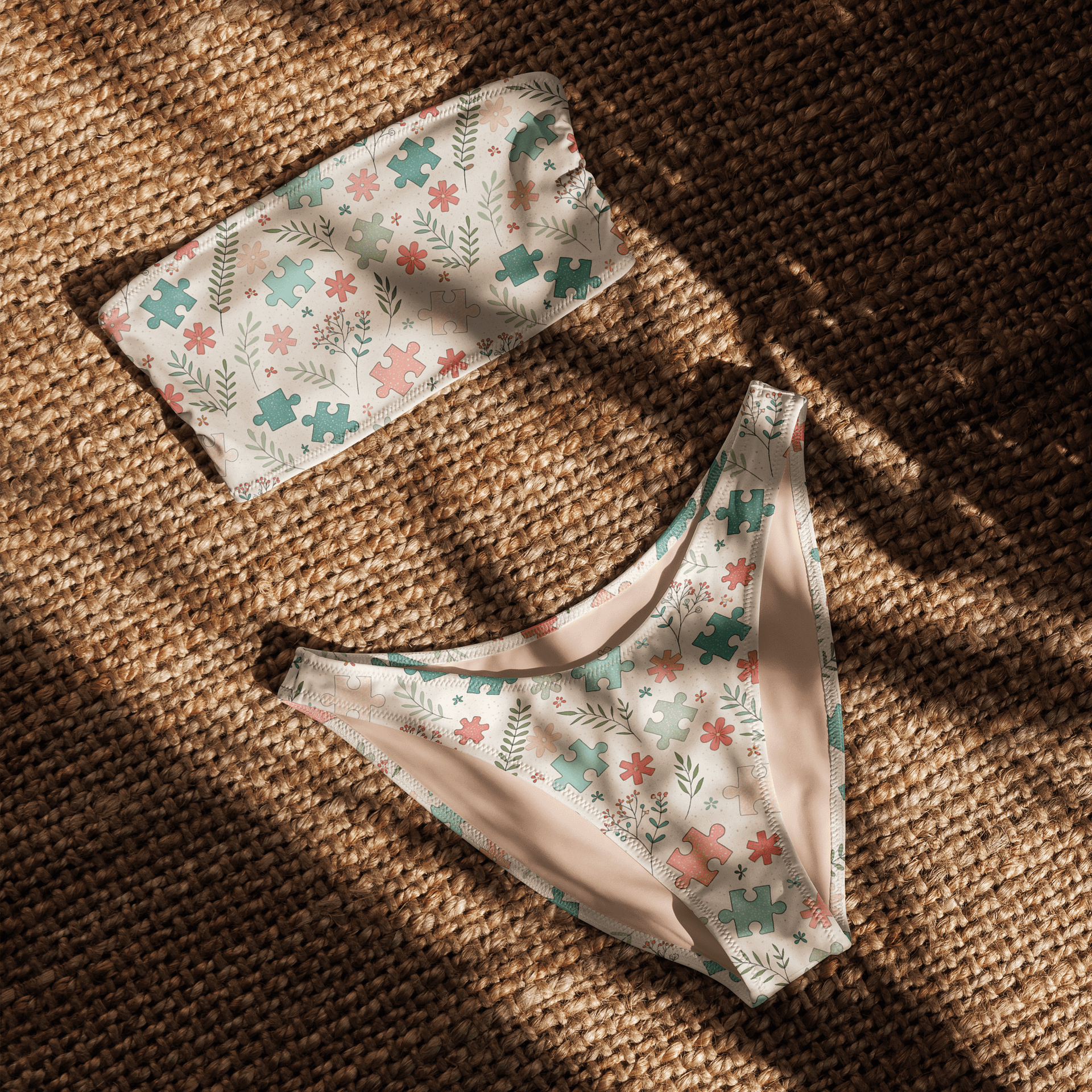 Pastel Floral Puzzle Eco Friendly Bandeau Bikini Set product image (6)