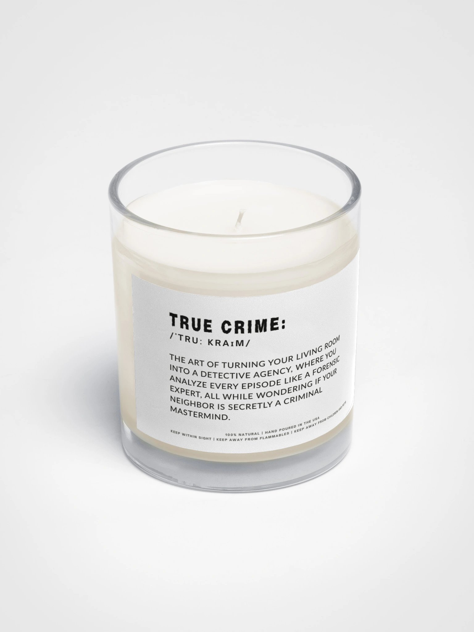 Funny Candle for a True Crime Lover with Definition Label - Soy wax vegan candle product image (3)