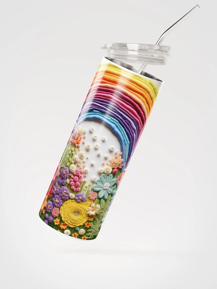 🌈 Embroidered Rainbow Stainless Steel Tumbler | Eco-Friendly 20oz Cup with Reusable Straw product image (2)