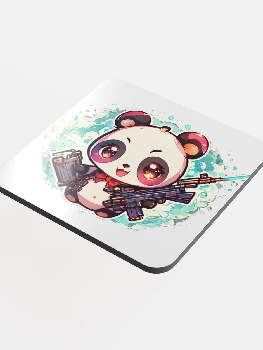 Chibi Panda Gunner Glossed Cork Coaster product image (4)