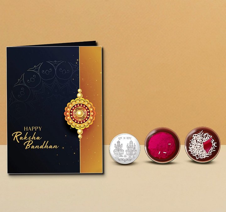 Silver Color Pooja Coin, Roli Chawal & Greeting Card product image (1)