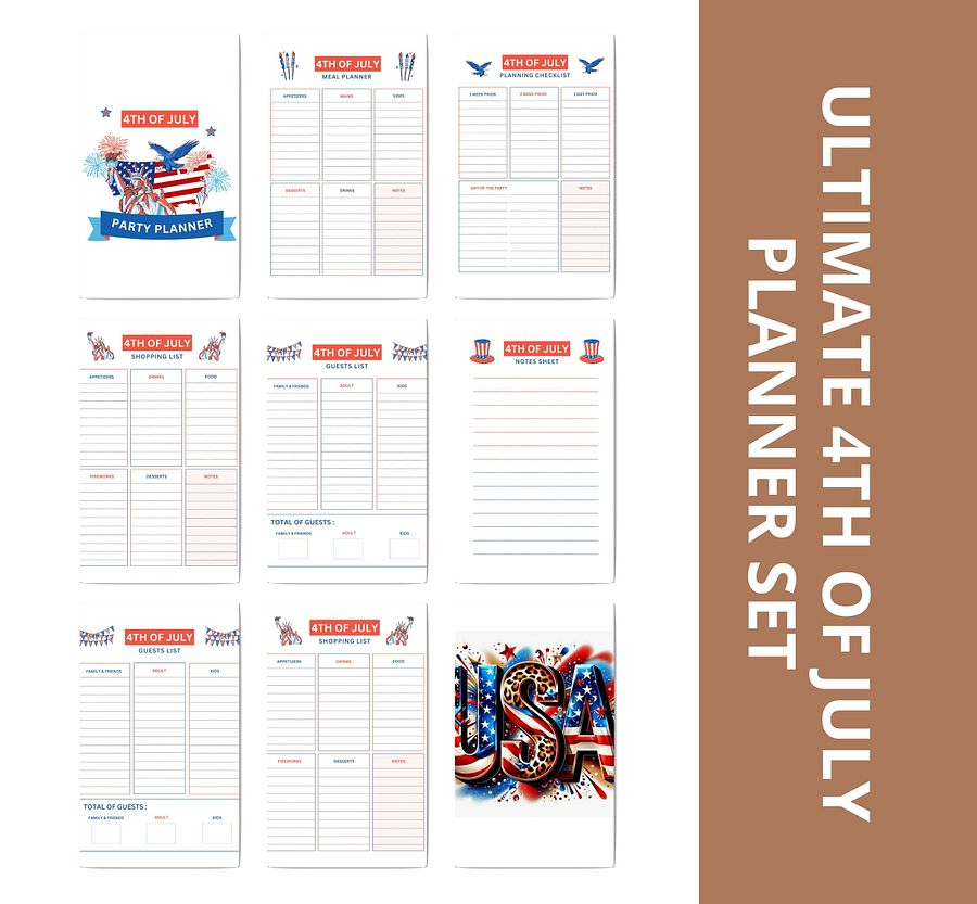 Ultimate 4th of July Planner Set | Meal, Shopping, Guest Lists & Party Planning Checklists | Printable Patriotic Organizer product image (4)
