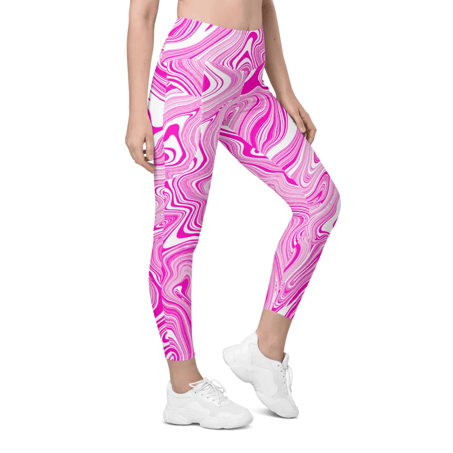 Leggings with Pockets - Pink and White Liquid Swirls product image (4)