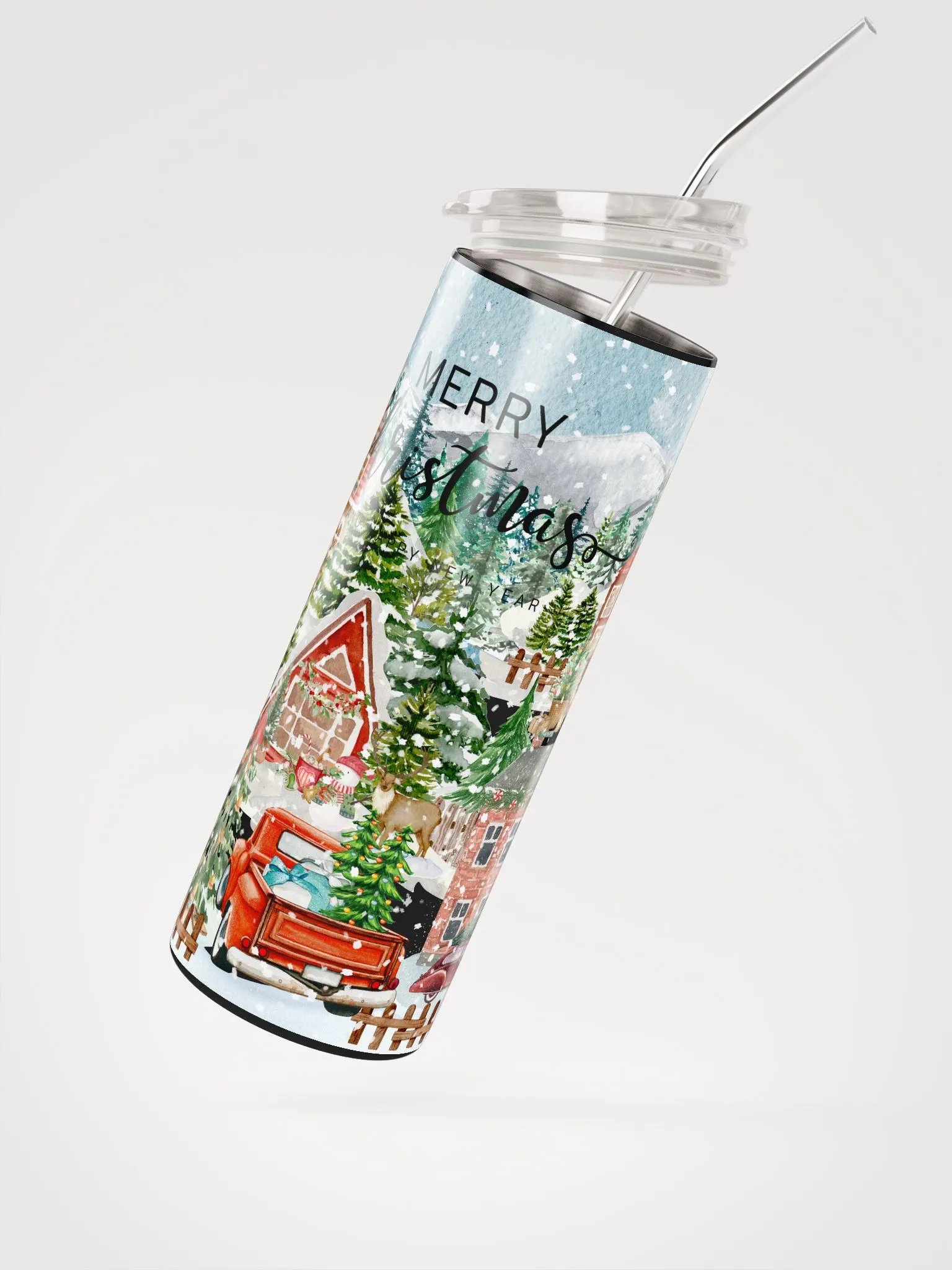 MERRY CHRISTMAS VILLAGE TUMBLER REUSABLE STRAW product image (3)