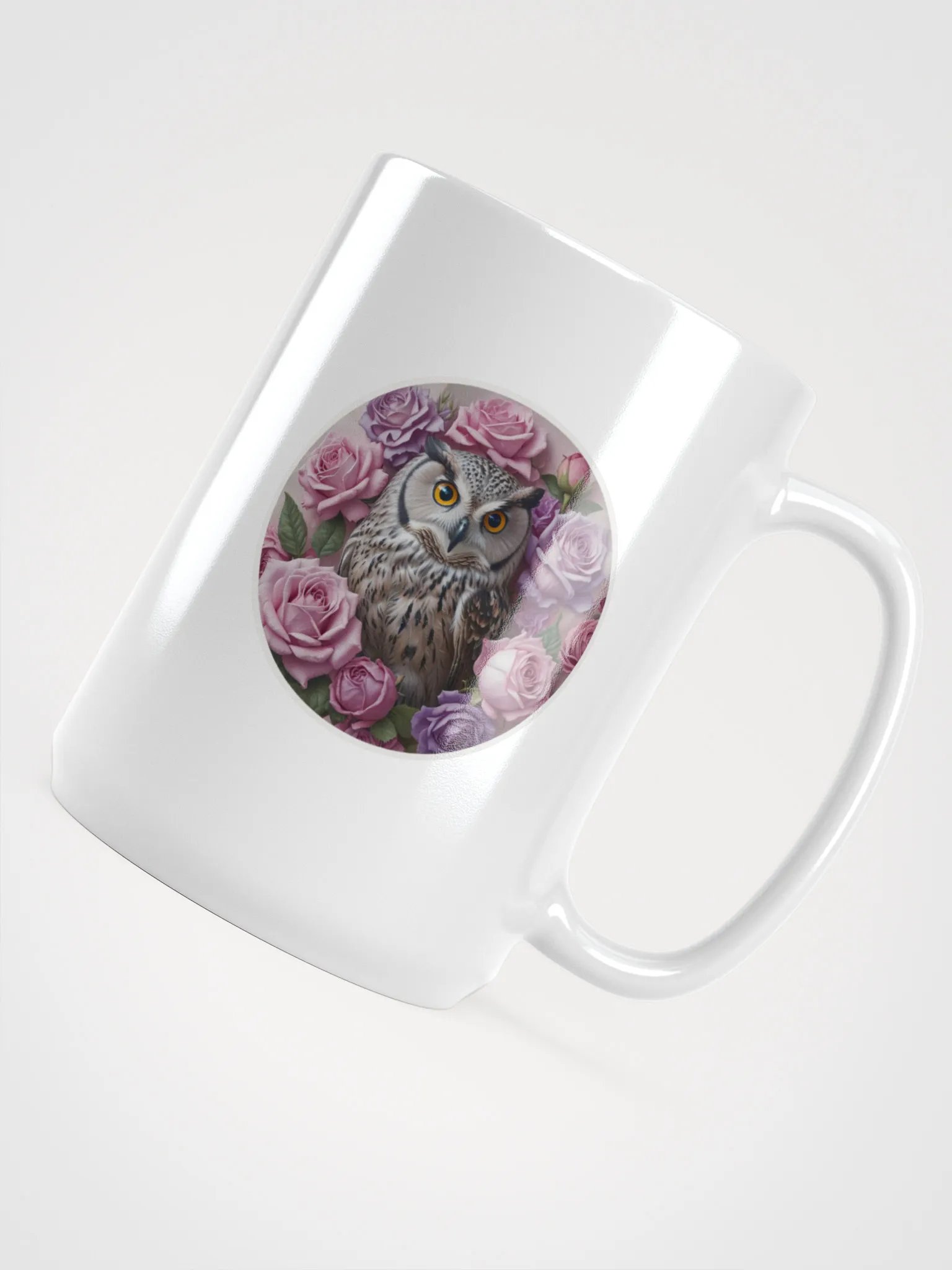 Owl and Roses White Glossy Mug product image (4)