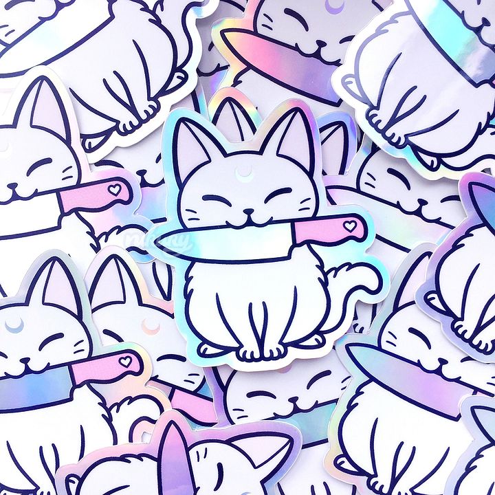 Holographic White Stabby Cat Sticker product image (1)