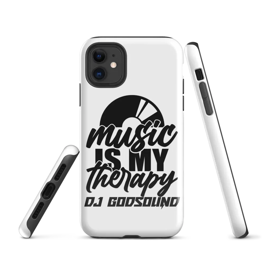 DJ Tough Case for iPhone® Music Is My Therapy Slogan in White product image (1)