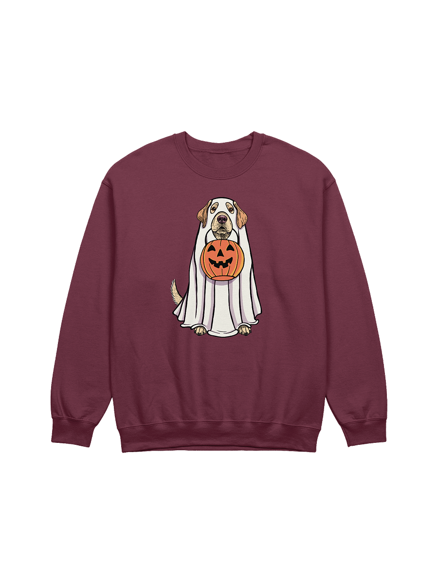 Funny Halloween Labrador Retriever Sweatshirt | Funny Labrador Wearing a Ghost Costume and Holding a Pumpkin Basket product image (12)