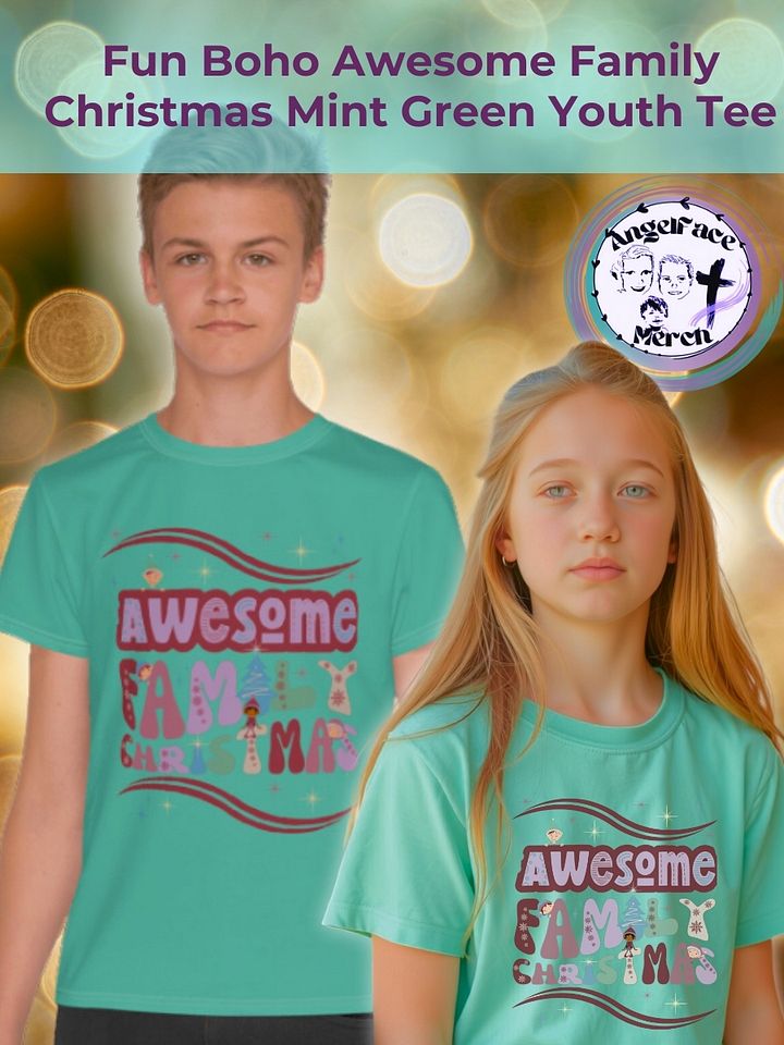Fun Boho Awesome Family Christmas Mint Green Youth Tee product image (1)