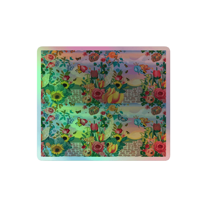 Holographic Garden Fantasy Sticker - Vibrant Floral and Butterfly Design product image (2)