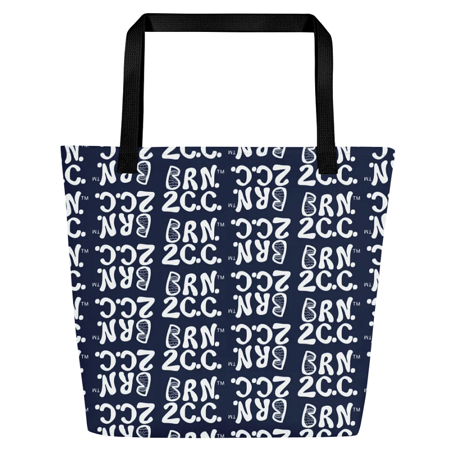 BRN.2C.C.™ | Large Tote Bag with Pocket | Coastal Classic | All-Over Logo Print | White Logo Repeat on Navy product image (1)