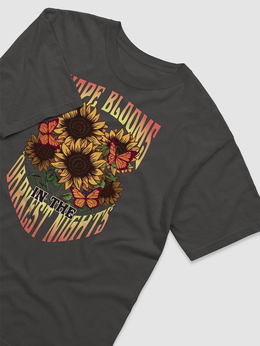 Hope Blooms in the Darkest Nights Sunflower T-Shirt | Motivational Fall and Thanksgiving T-Shirt Design product image (25)