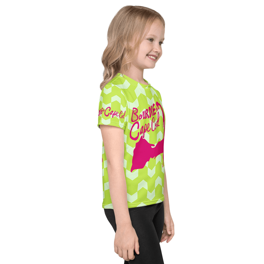 Girls' | Little Kids T-Shirt | BOURNE to Cape Cod™ | Vibrant Coastal Tee for Kids | Pink Logo on Citrine Arrows product image (4)
