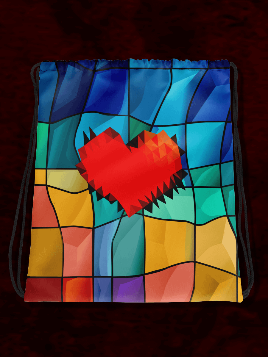 Stained Glass PolyHeart Drawstring Bag product image (1)
