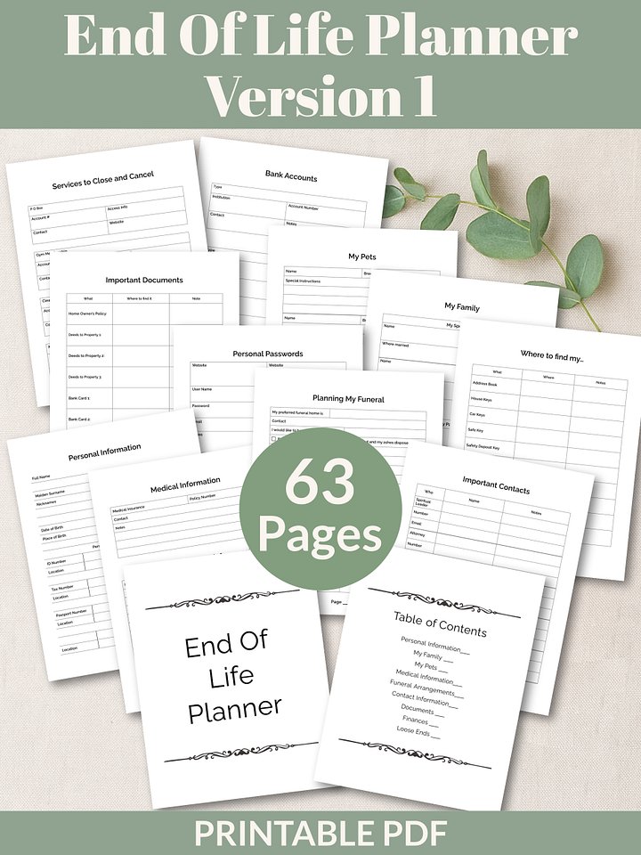 Printable End Of Life Planner - Version 1 product image (1)