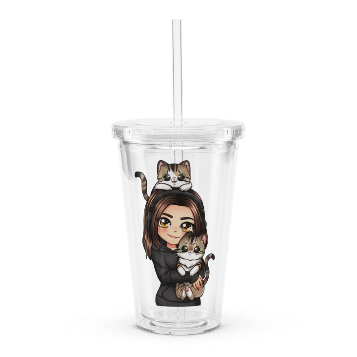 Double Wall Clear Plastic Tumbler with Soof and cats product image (1)