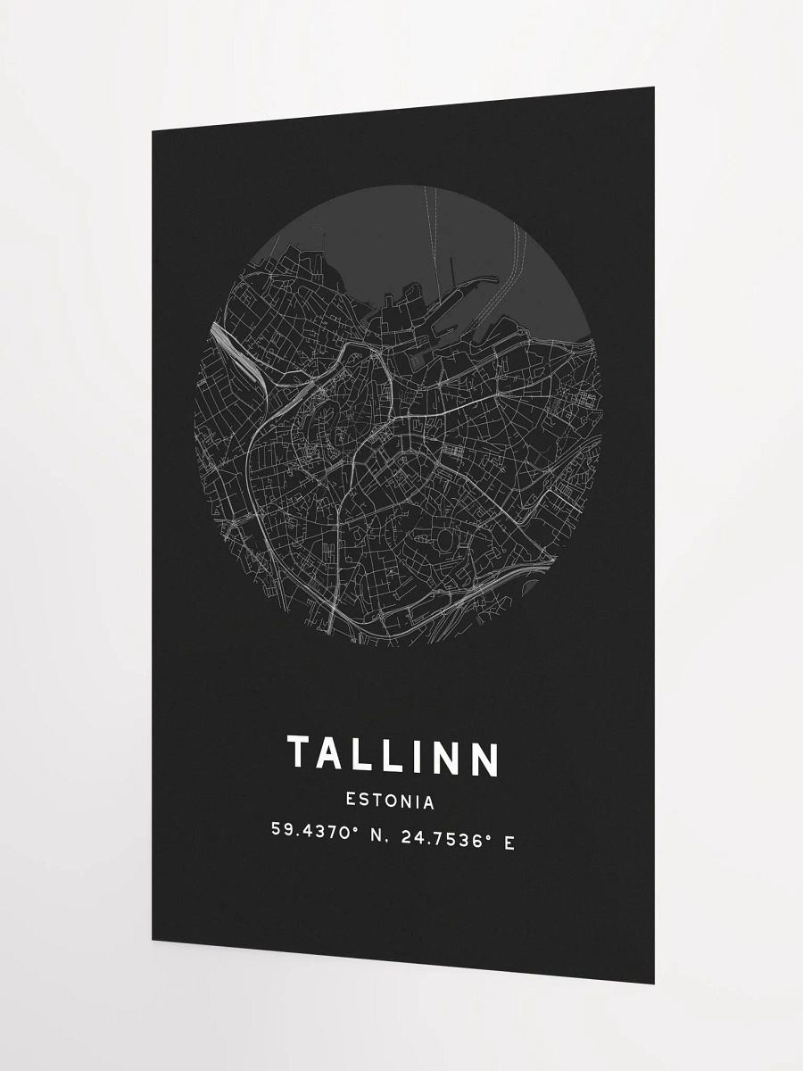 Tallinn Street Map Poster – Black Minimalist Circular City Art product image (5)