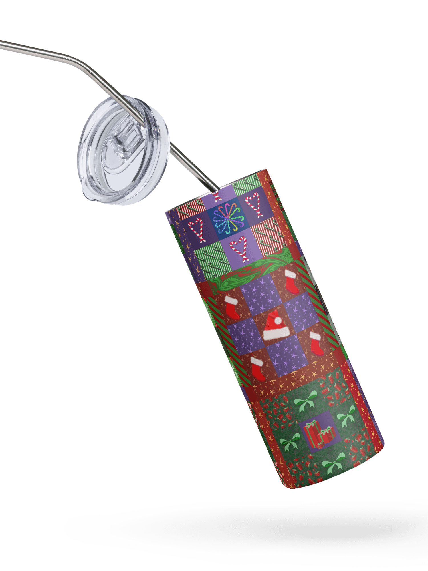 Christmas Memories Patchwork Stainless Steel Tumbler with Straw product image (2)