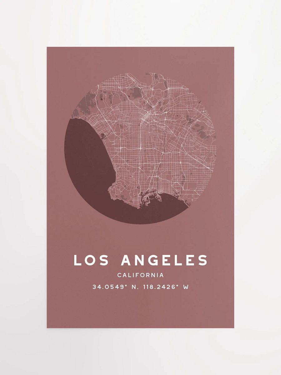 Los Angeles Street Map Poster – Red Minimalist Circular City Art product image (4)