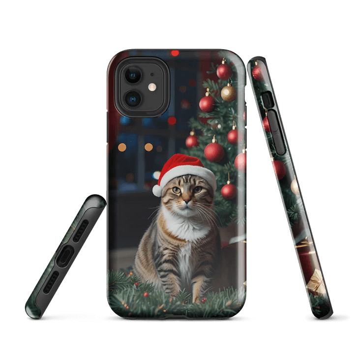 Santa Kitty by the Tree iPhone Case product image (1)